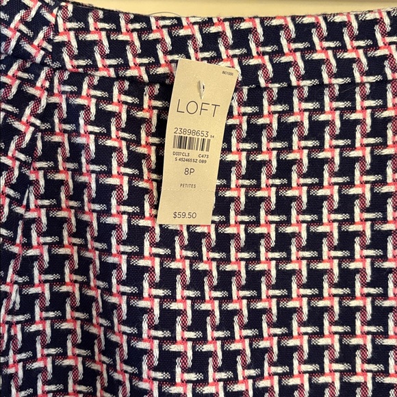 LOFT Tweed Wrap Skirt in Navy and Pink 8P - Picture 2 of 7